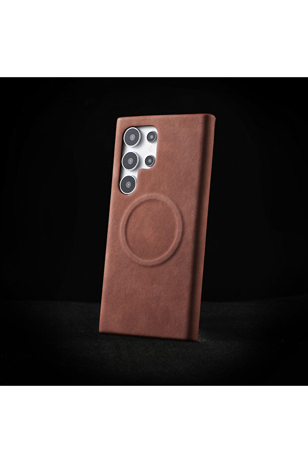 Samsung Galaxy S23 Ultra Uyumlu Deri Magsafe Kılıf Yüksek Kaliteli Kablosuz Şarj Destekli Manyetik - 1