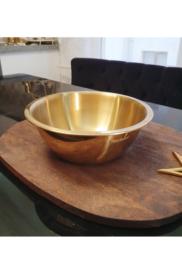 Gold Stainless Steel Mixing and Salad Bowl 22 cm 2 Liter Whisk Kneading Dough Storage Bowl