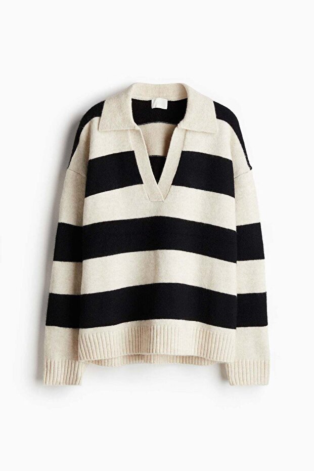 Fine-knit collared jumper