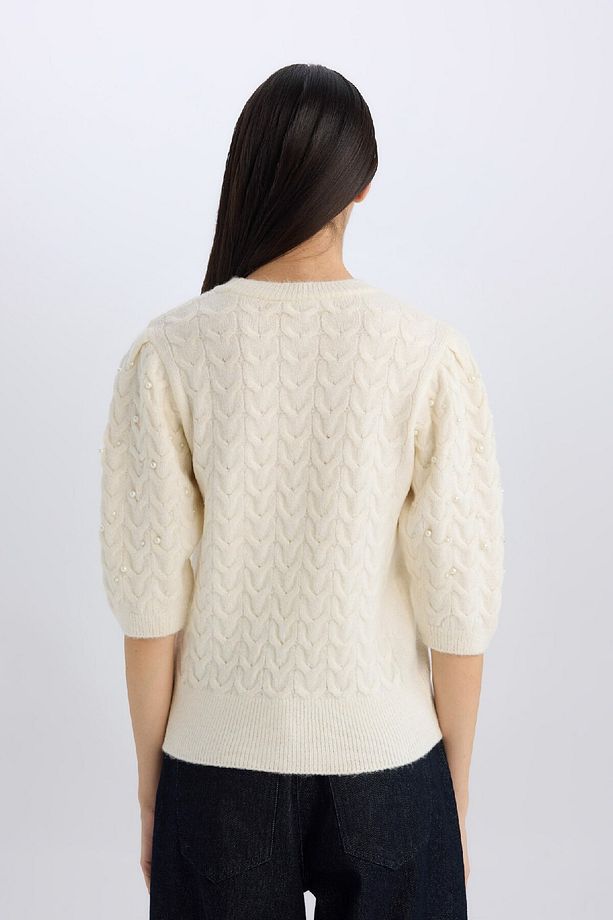 Regular Fit Bisiklet Yaka Basic Düz Yarım Kollu Triko Kazak D6205AX24WN - 6
