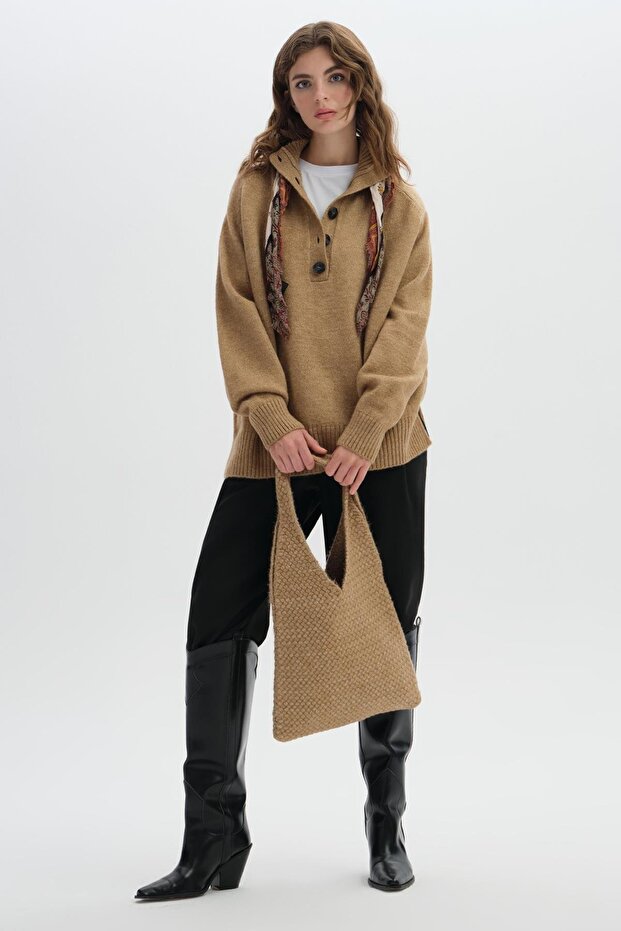 Brown Knitwear Shoulder Bag