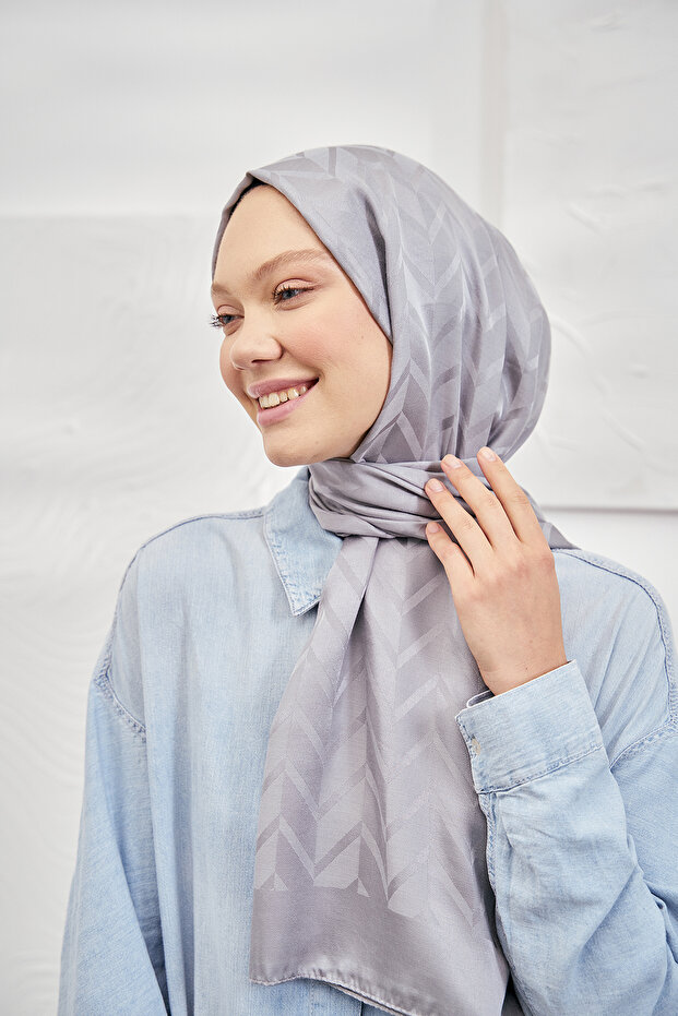 شال جاكار إيطالي بنمط متعرج - رمادي - 2