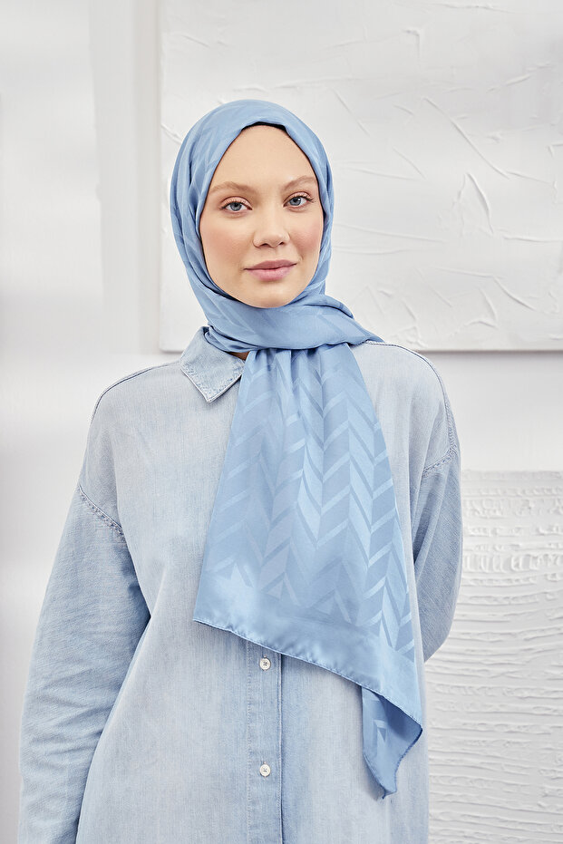 İTALYAN JAKAR ZİGZAG DESEN ŞAL - KOT MAVİSİ - 1