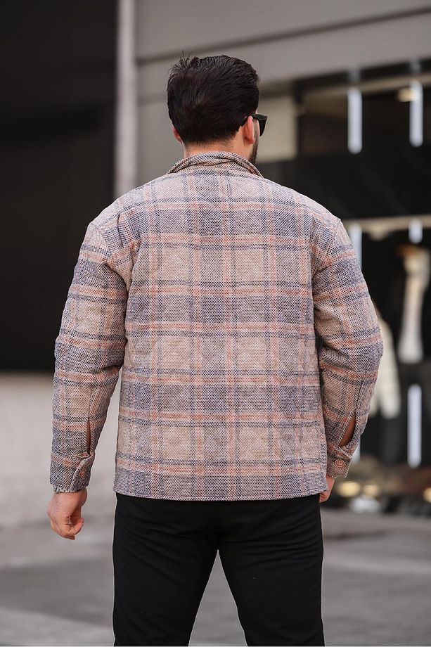 Kiremit Bej Kareli Kapitone Detaylı Regular Fit Ceket-2453 - 2