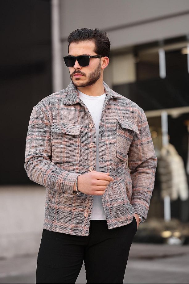 Kiremit Bej Kareli Kapitone Detaylı Regular Fit Ceket-2453 - 3