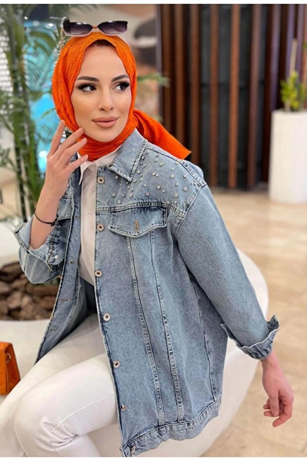 İncili Kadın Kot Ceket - 2