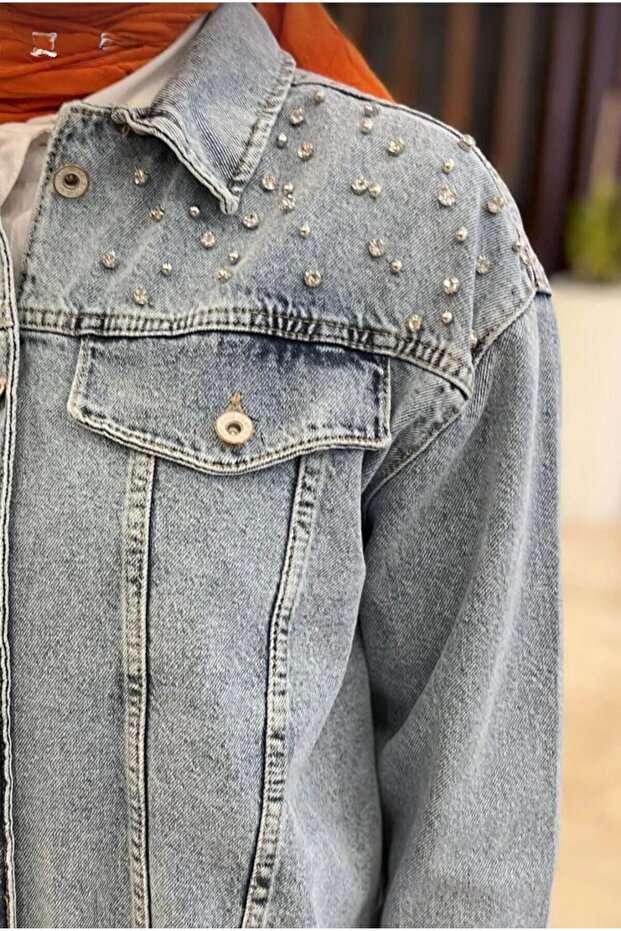 İncili Kadın Kot Ceket - 3