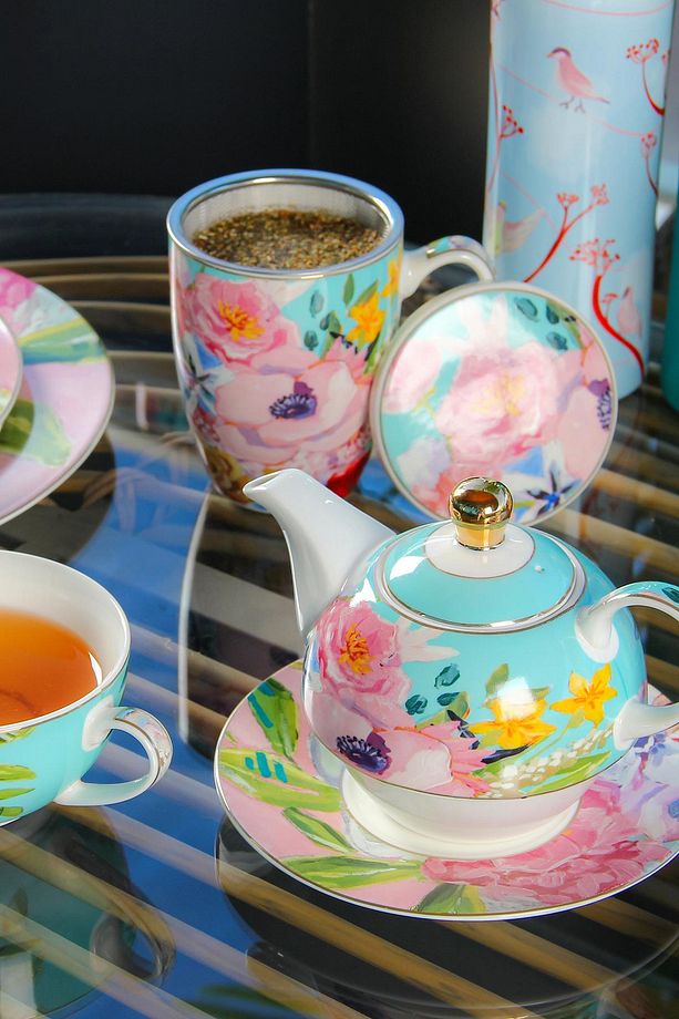 Peony Desenli Bone China Porselen Kapaklı Ve Süzegçli Kupa 570 ml - 4