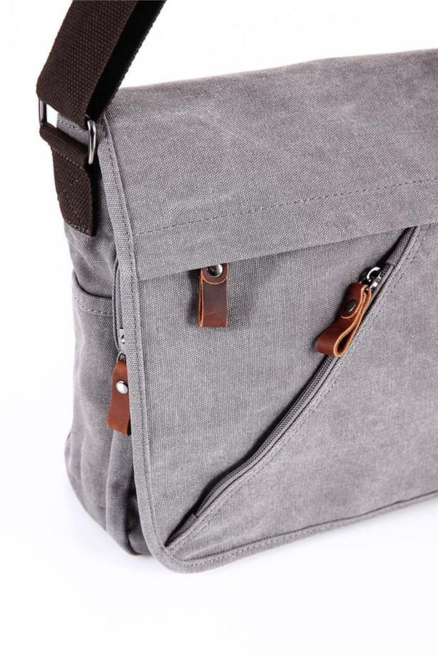 ÇÇS London 31472 Kanvas Postacı Evrak Çantası GREY - 4
