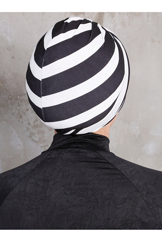 أسود أبيض مخطط منقوشة مغلفة بونيه - 3