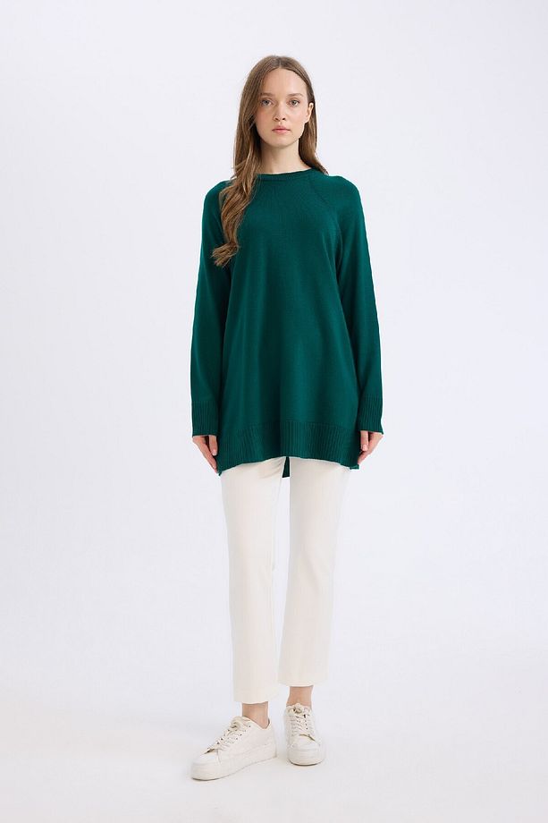 Regular Fit Bisiklet Yaka Basic Düz Triko Kazak Tunik C4474AX24AU - 2