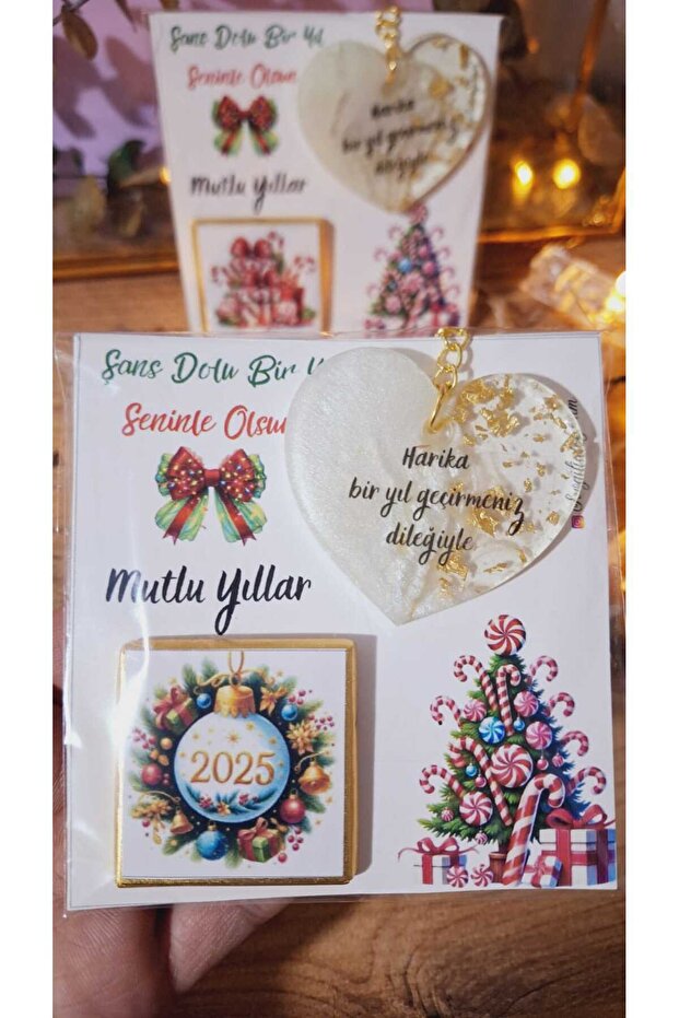 New Year's Themed Card Chocolate (with Key Chain Gift) 5 Pieces New Year's Christmas Gifts
