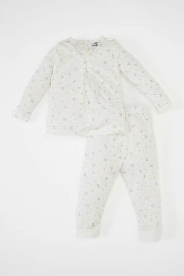 Kız Bebek Pijama Takımı Çiçekli Penye Uzun Kollu Üst Uzun Alt D1785a524au - 1