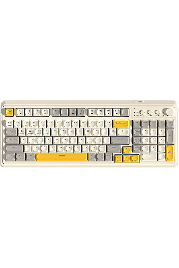 S99 Keys Tri-Mode with Media Knob Programmable Membrane Computer RGB Wireless Creamy Gaming Keyboard - 1