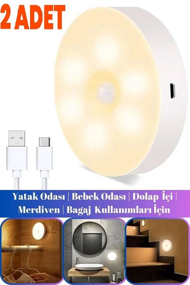 Hareket Sensörlü Usb Şarjlı Led Işık Lamba-oda, Mutfak, Salon Ve Merdiven Işıklandırma2 adet - 1