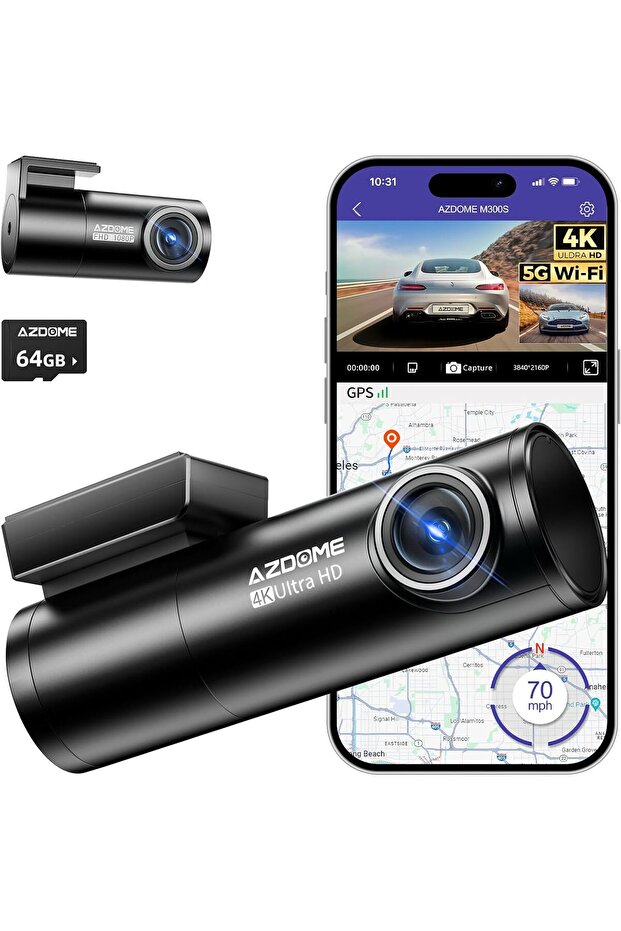 4K Front+ Rear Dash Cam M300S with WiFi, Dash Cam Front and Rear GPS 64GB SD Card included