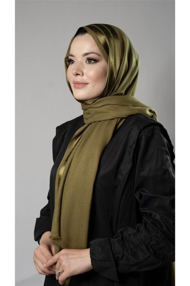 Oil Green Striped Shawl Viscose Fabric Bursa Dolama 202109_36