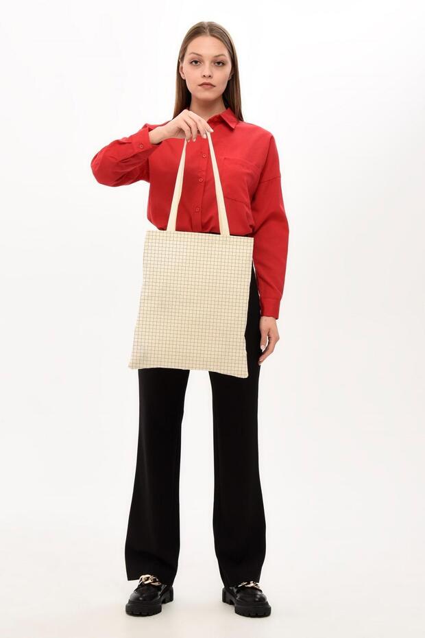 حقيبة قماش خام مطبوعة برمز مربع - 4