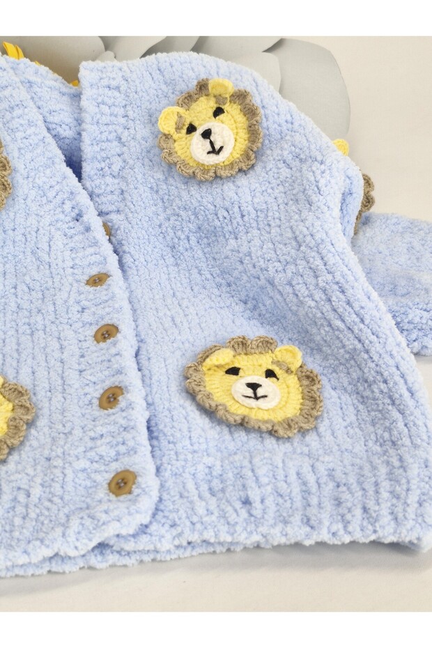 El Örgüsü Soft Peluş Aslan Figürlü Erkek Çocuk Hırka - 2