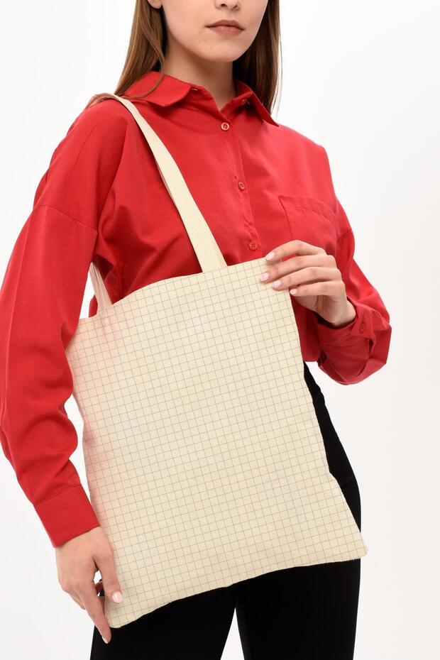 حقيبة قماش خام مطبوعة برمز مربع - 1