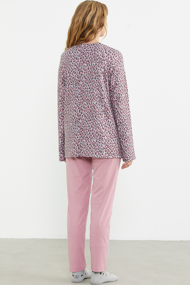 طقم بيجامة مريح بنقشة الفهد الوردي - 6