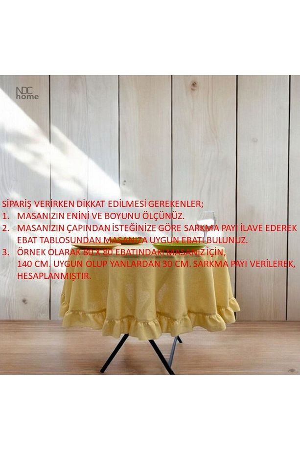Sarı Keten Fırfırlı Yuvarlak Masa Örtüsü - 6