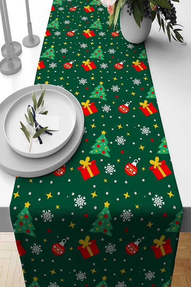 Noel Premium Tay Tüyü Leke Tutmaz Kumaş Yılbaşı Christmas Masa Örtüsü Runner 40x140cm Rnr563 - 1