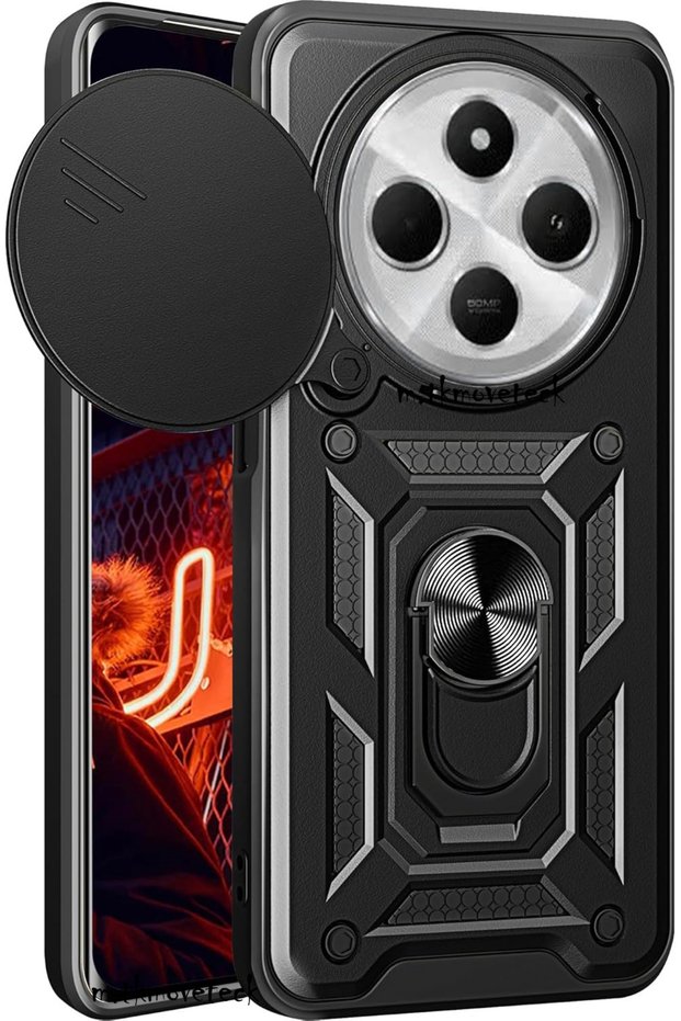 Xiaomi Redmi 14C Case Camera Protected with Sliding Ring Stand Armor Military Tank Cradle Cover