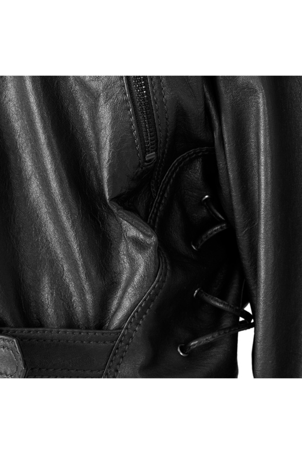 Allayna Siyah Kadın Deri Biker Ceket - 7