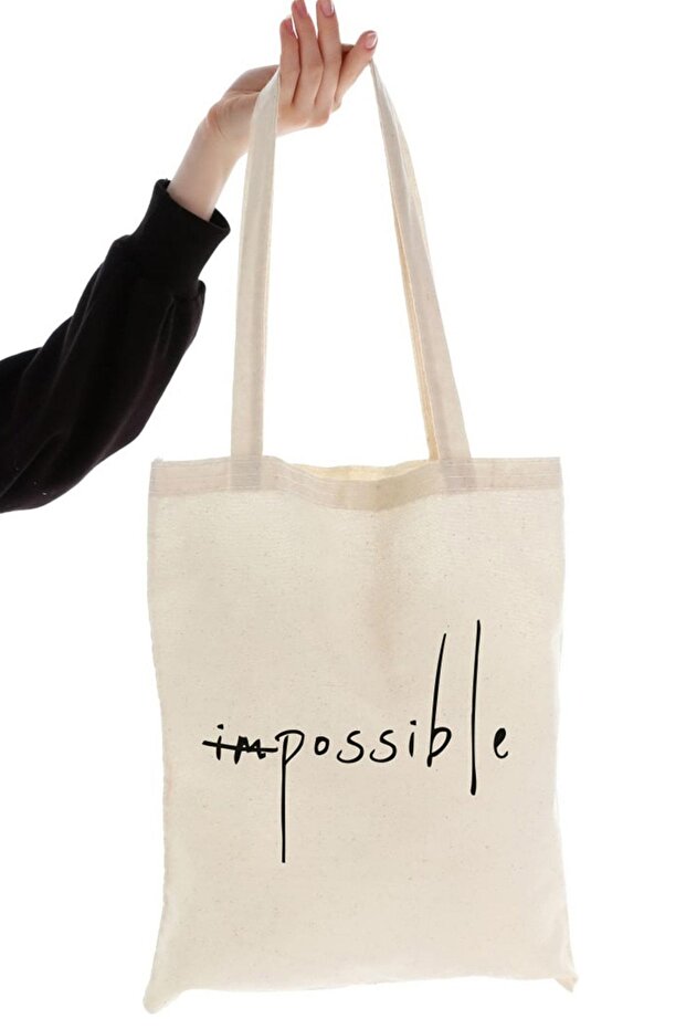 Impossible Baskılı Ham Bez Çanta - 6