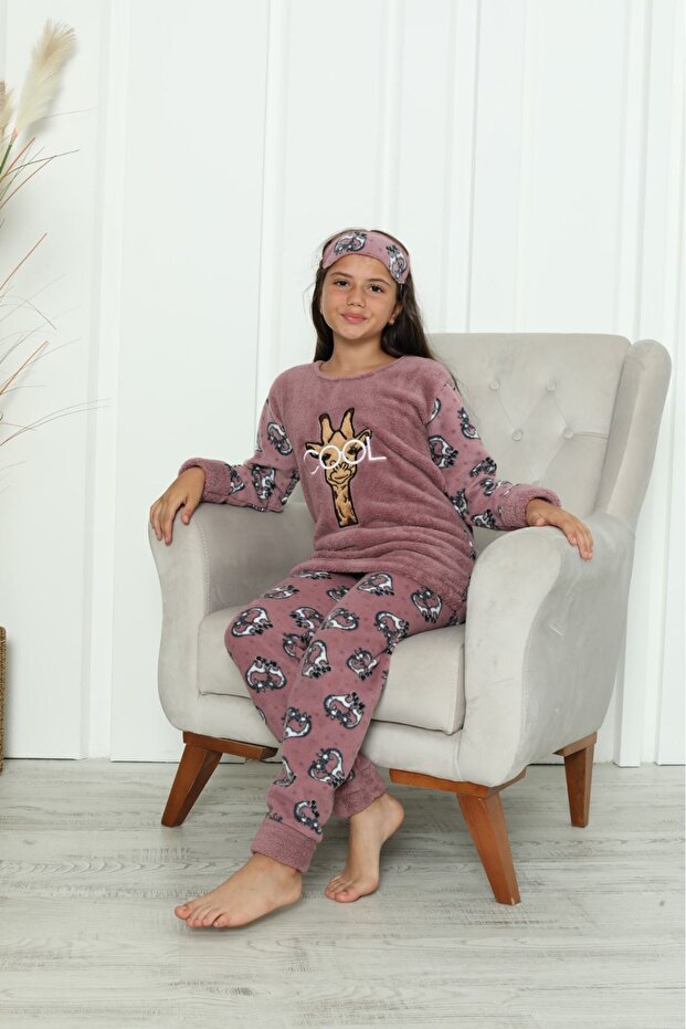 Girl's Patterned Winter Welsoft Fleece Pajamas Set 5E-6373