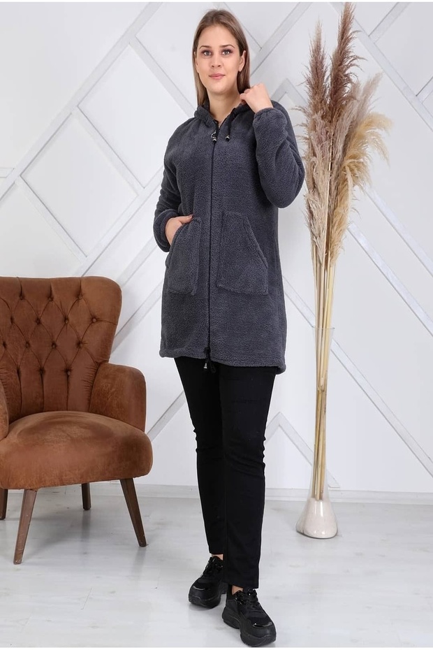 Plus Size Smoked Plush Fleece - with Pockets and Hoodie, Keeps Thin and Comfortable Calip - 1