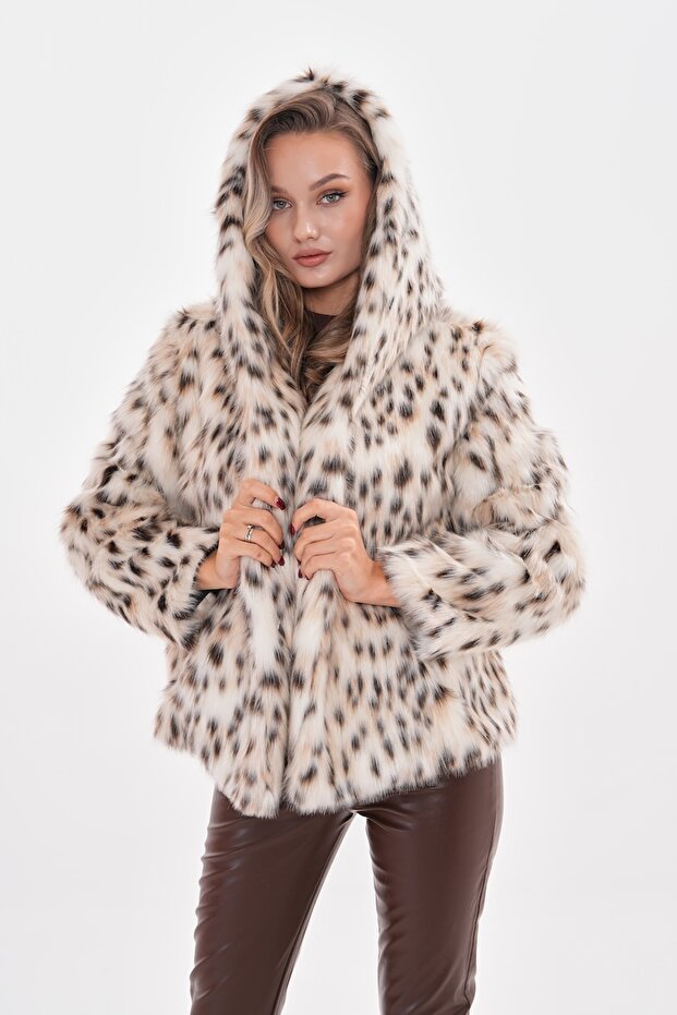 Kar Leoparı Kapüşonlu Ceket - 5