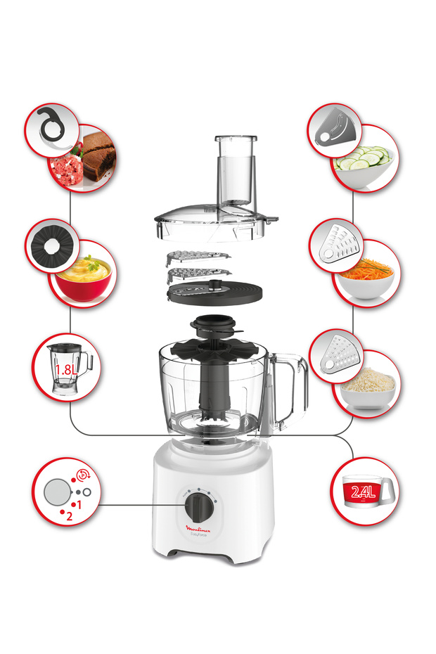 MOULINEX Food Processor | Easy Force 2.4L | 800W | 6 Attachments | 25 Functions - 4