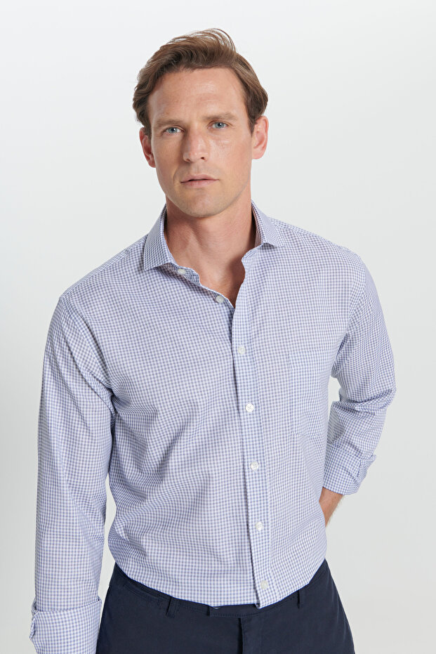 Regular Fit Regular Fit 100% Cotton Classic Collar Checkered Pocket Shirt