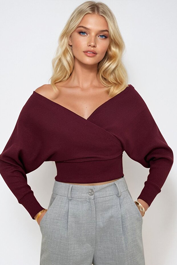 Women's Plum Front and Back V-Neck Double Breasted Blouse Alc-019-053-Blz