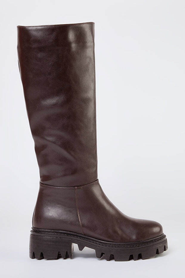 Ciemnobrązowe grube podeszwy damskie buty zapinane na suwak Takaw25Cz00005 - 1