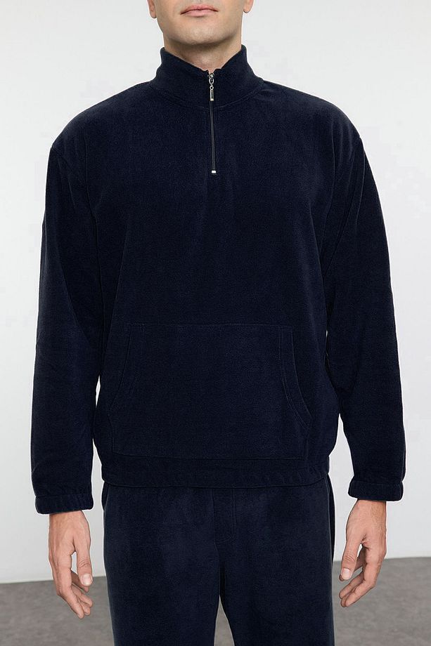 Lacivert Oversize/Geniş Kesim Anti-pilling Polar Basic Eşofman Takımı TMNAW25EM00002 - 2