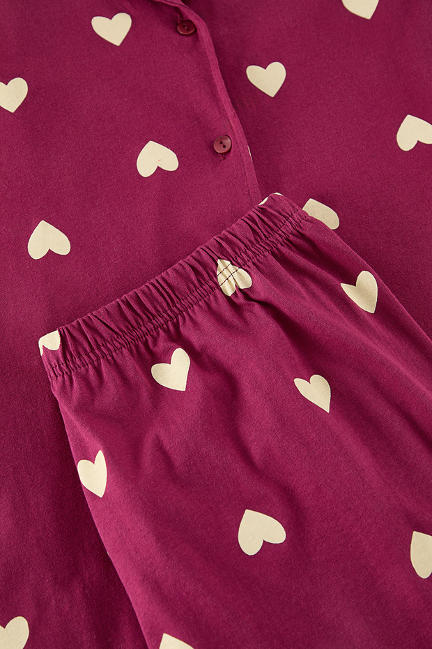Vişne Kalpli Gömlek Yaka Örme Pijama Takımı TBBAW23AI00019 - 5