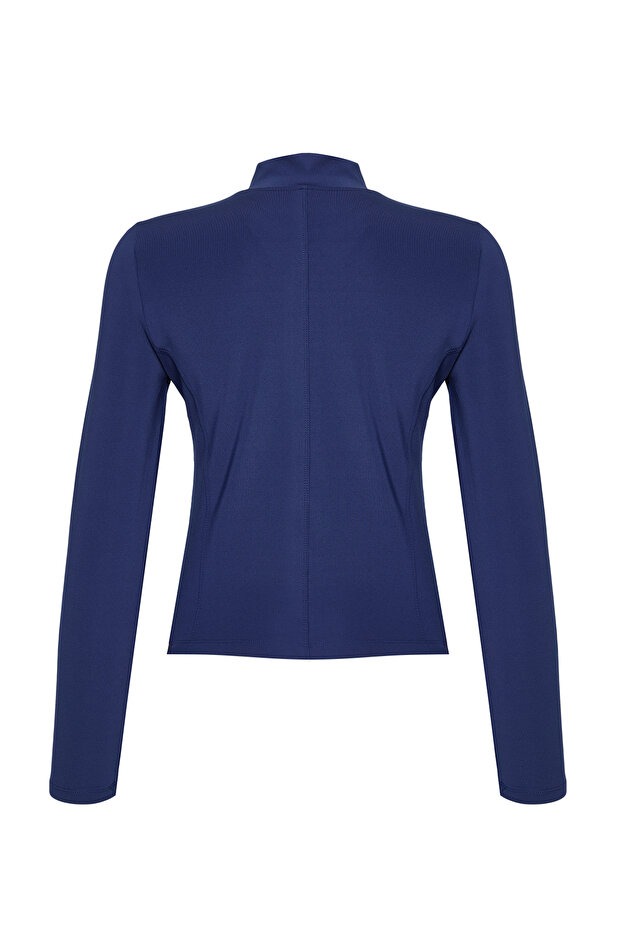 Lacivert Vücuda Oturan Fermuarlı Dik Yaka Örme Spor Ceket/Sweatshirt TWOAW23BZ00592 - 8