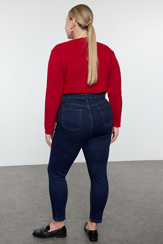 Tmavě modré elastické džíny skinny s vysokým pasem velikosti plus TBBSS22JE0075 - 6