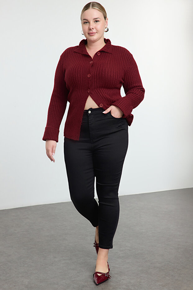 Siyah Yüksek Bel Dar Paça Esnek/Stretch Büyük Beden Skinny Jeans TBBAW23CJ00059 - 3