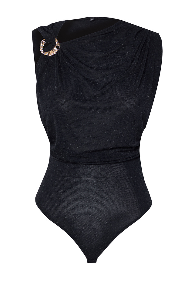 Siyah Aksesuar Detaylı Çıtçıtlı Simli Örme Body TPRSS25BD00005 - 1