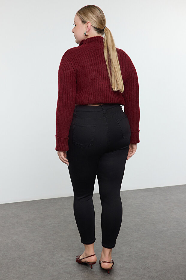 Siyah Yüksek Bel Dar Paça Esnek/Stretch Büyük Beden Skinny Jeans TBBAW23CJ00059 - 6