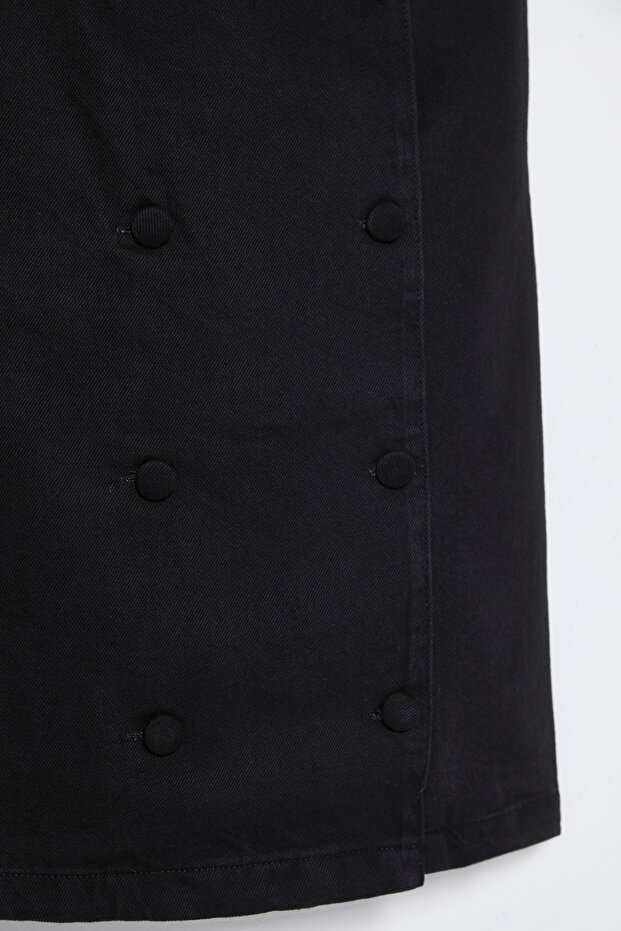 Siyah Düğme Detaylı Kruvaze Mini Denim Elbise TWOSS25EL00009 - 7