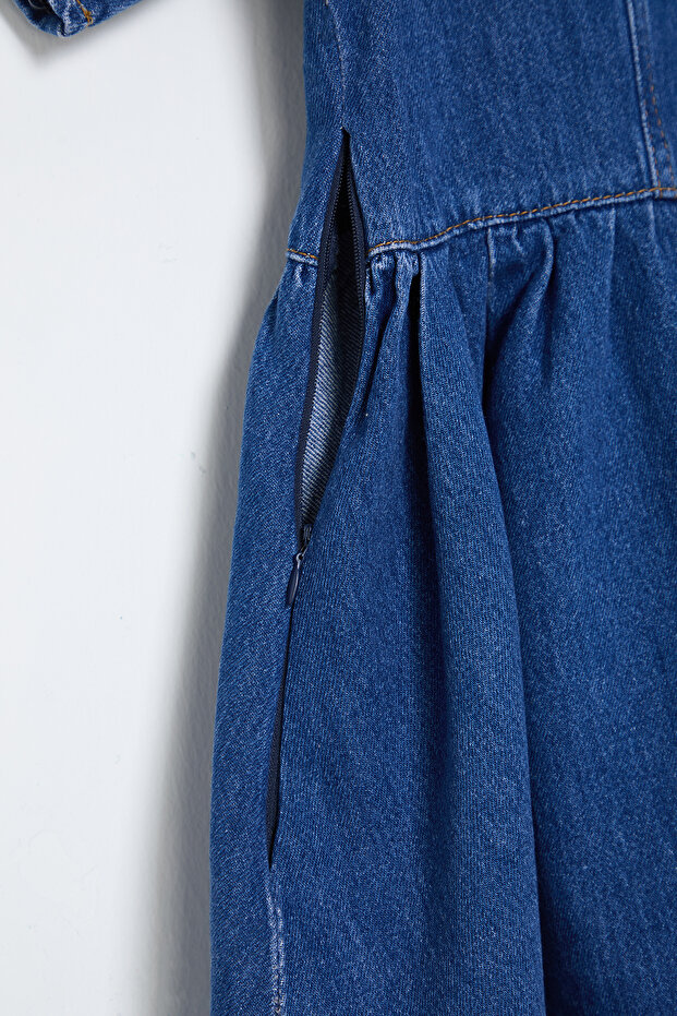 Mavi Dikiş Detaylı Volanlı Denim Bluz TWOSS25BZ00001 - 8