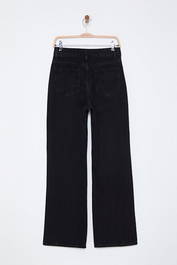 Široké nohavice s vysokým pásom a detailom vrecka z čierneho kameňa TWOSS25JE00002 - 7