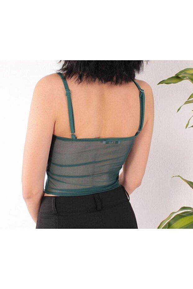 Lined Thin Strap Tulle Crop Bustier - 3