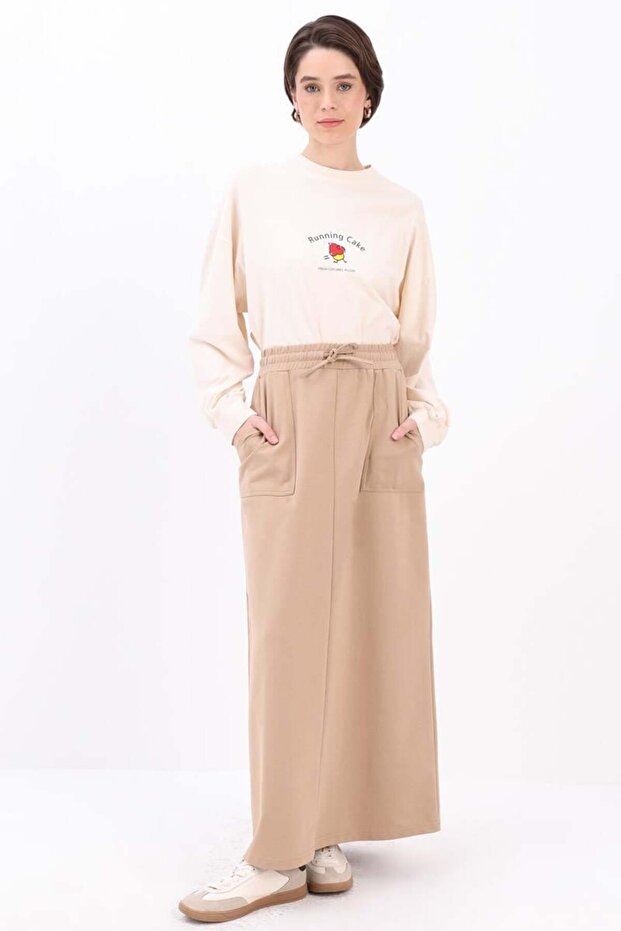 Bej-İki Cepli Etek - 4