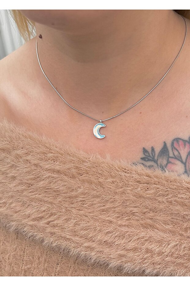 Steel Moon Silver Snake Chain Female Necklace